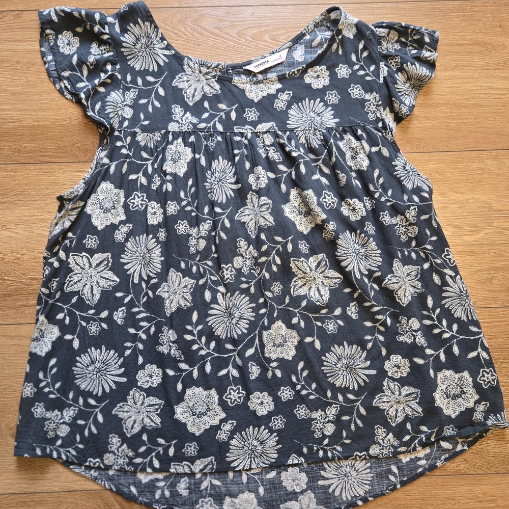 Sonoma Goods For Life Womens Print Flutter-Sleeve Swing Top Green Plus 1X